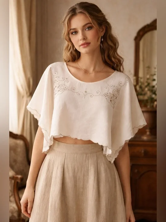 Handmade 🪡 🧵 Upcycled Vintage Linen Breezy Top - Picture 1 of 7